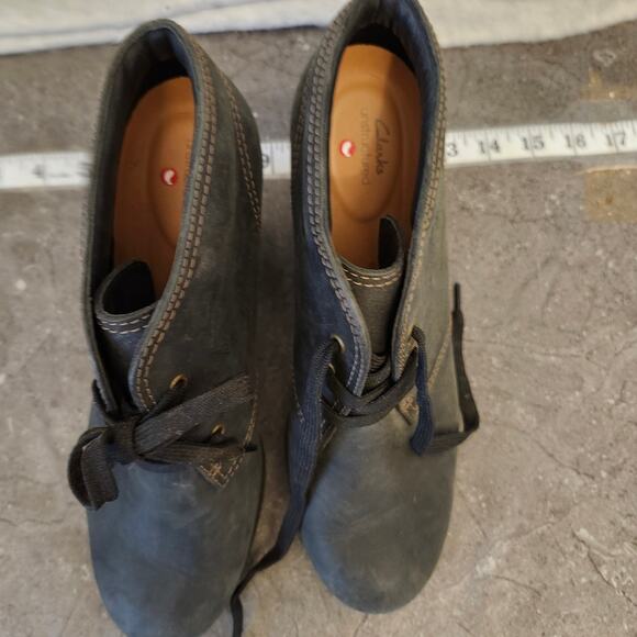 Clarks Unstructured Boots Women's Size 8 Black Leather Lace Up Heel Booties - Picture 3 of 7